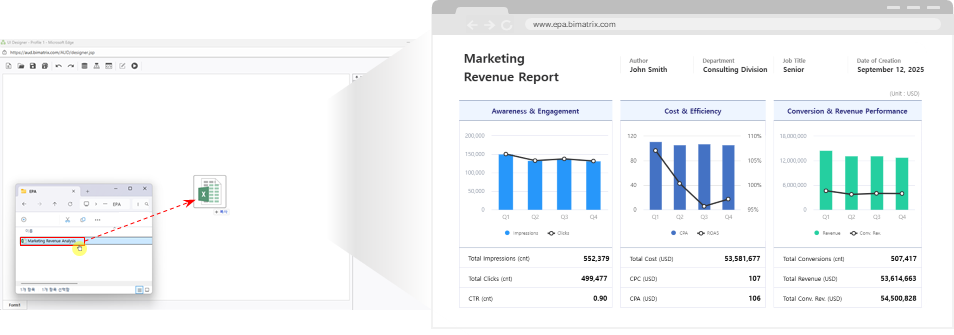 ドラッグ＆ドロップ Excel to web report