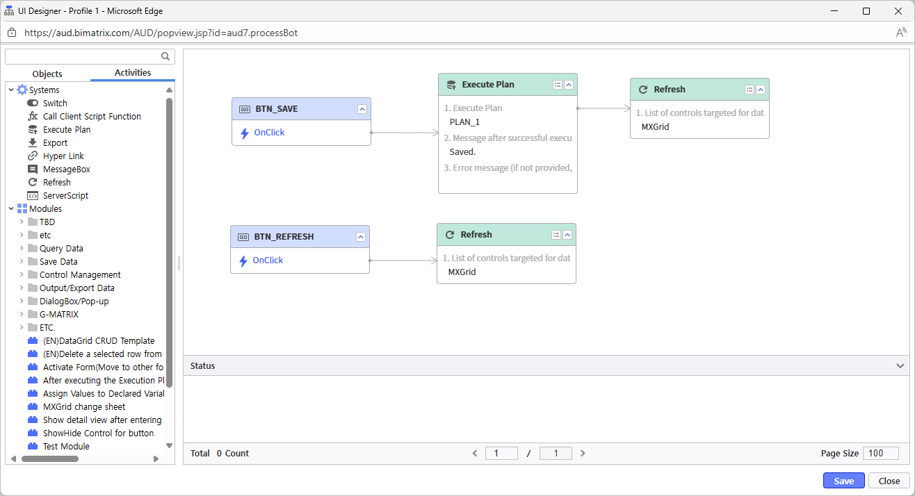 以下からボタンアクションを割り当て： Process Bot