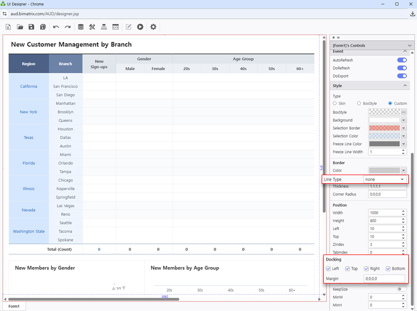 ドッキングと線種を設定