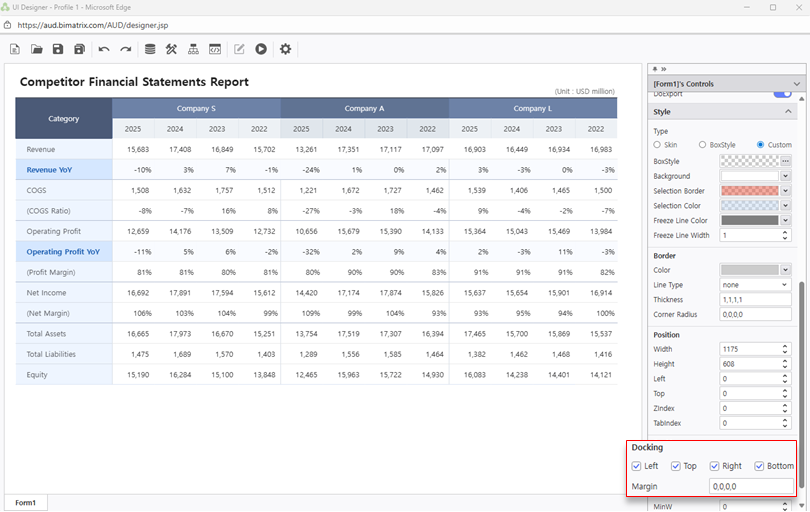 ドッキングレイアウトを設定