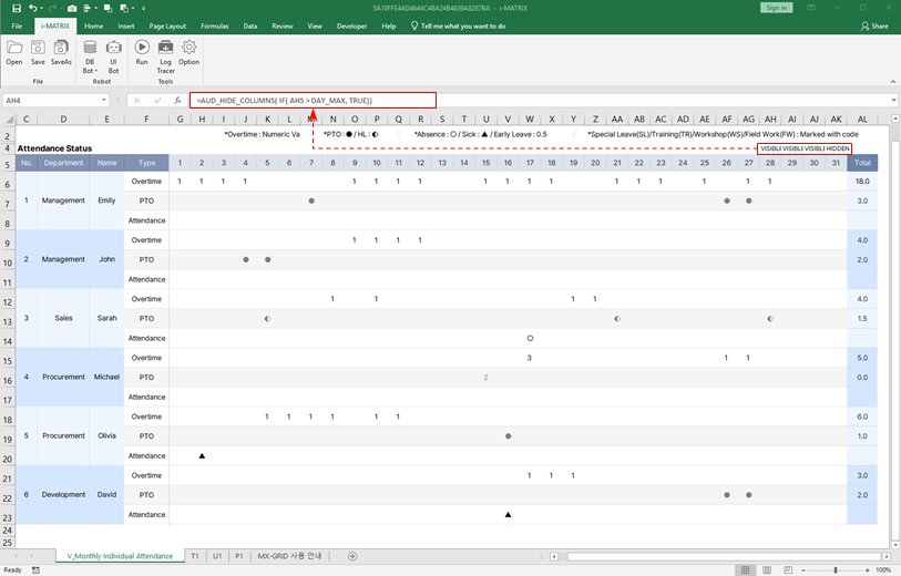 AUD_HIDE_COLUMNS関数