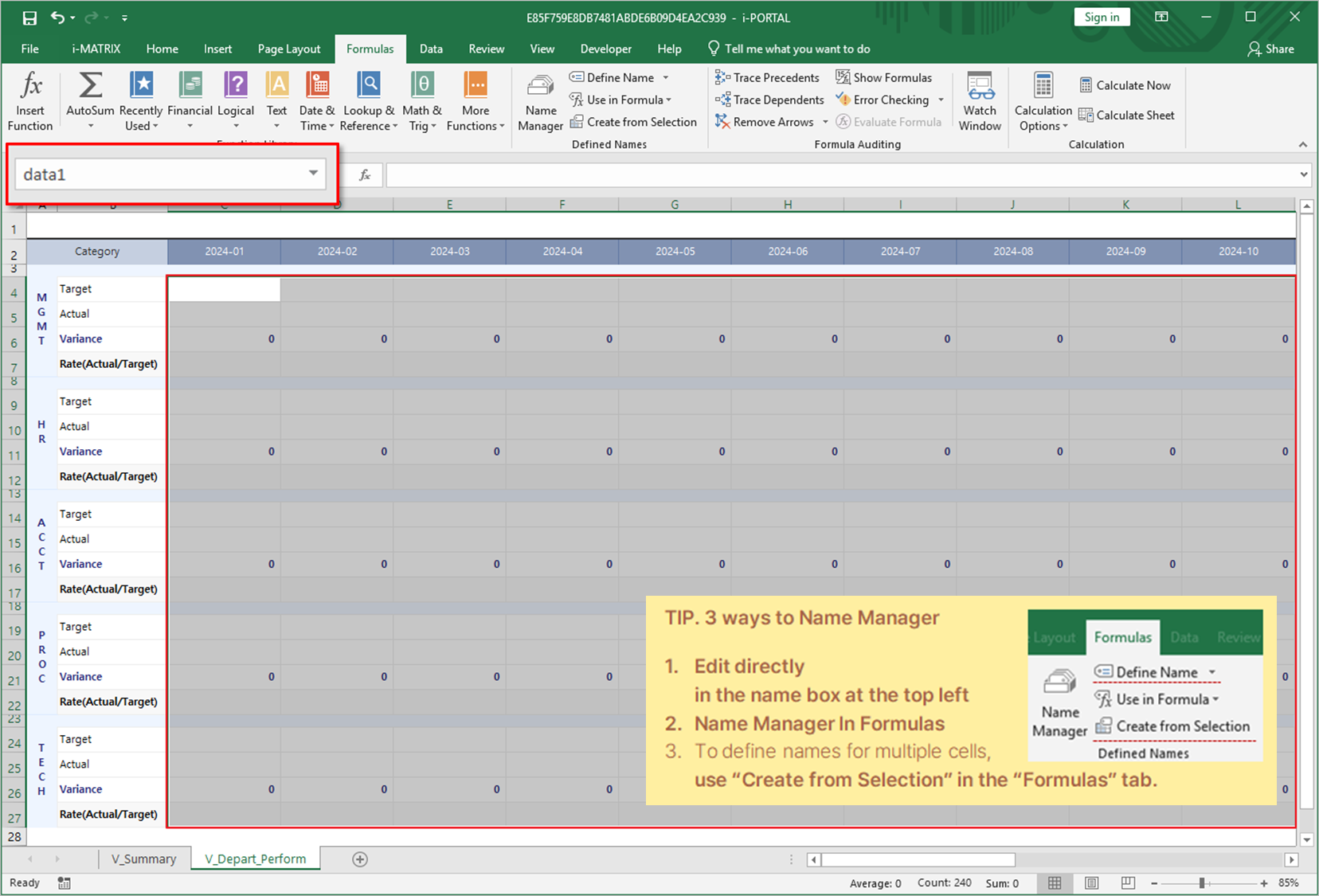 Name the データ入力 area as data1