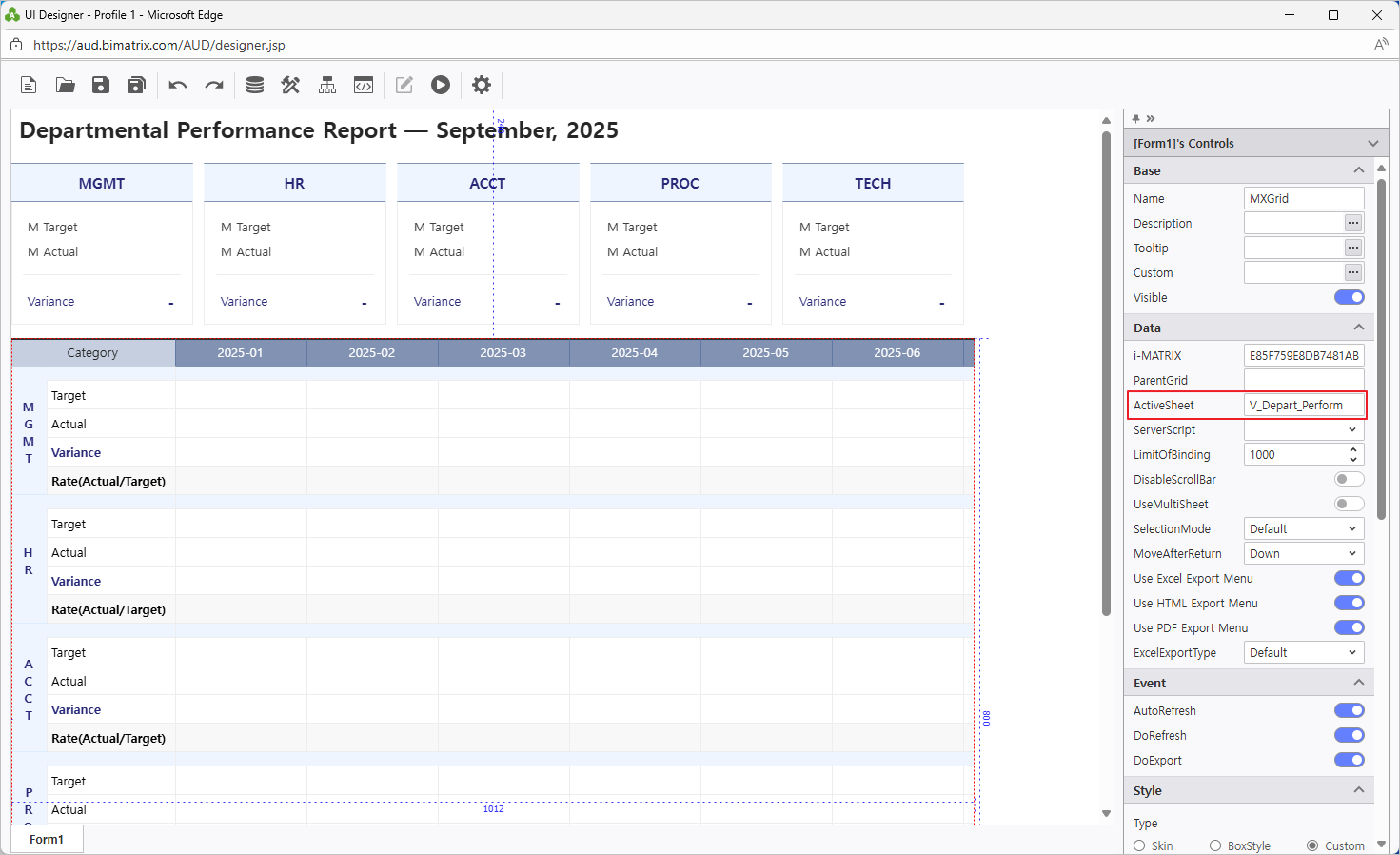 V_Depart_PerformシートでMXGridを設定
