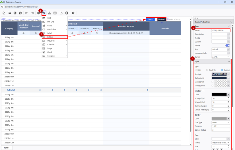 BTN_SAVEとBTN_REFRESHボタンを追加