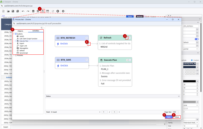 以下からボタンアクションを割り当て： Process Bot